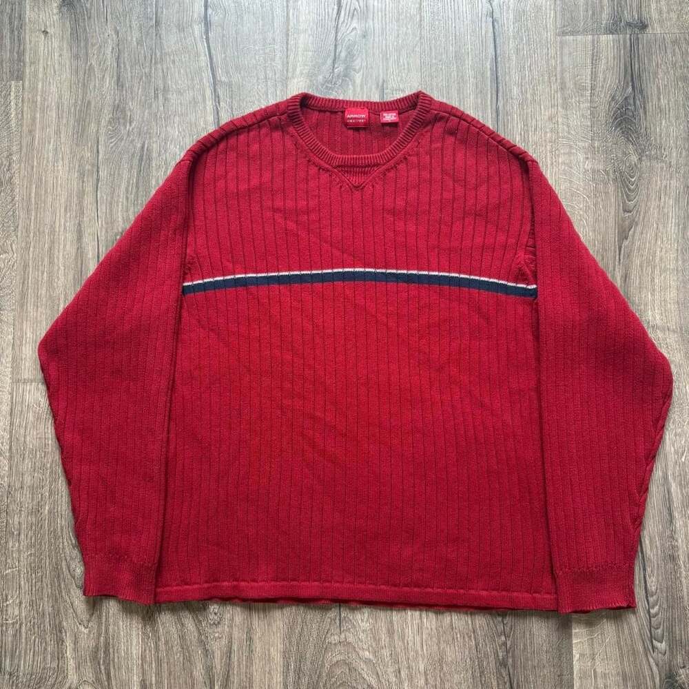 Arrow USA 1851 Ribbed Striped Sweater Red Large - Picture 5 of 8
